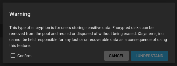 Storage Pools Add Encryption Warning