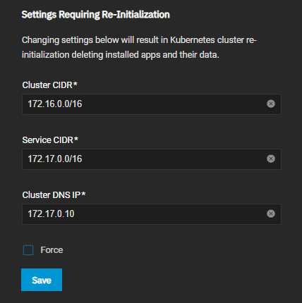 Apps Kubernetes Settings Requiring Re-Initialization