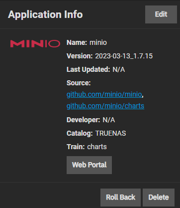 Minio Application Info Roll Back