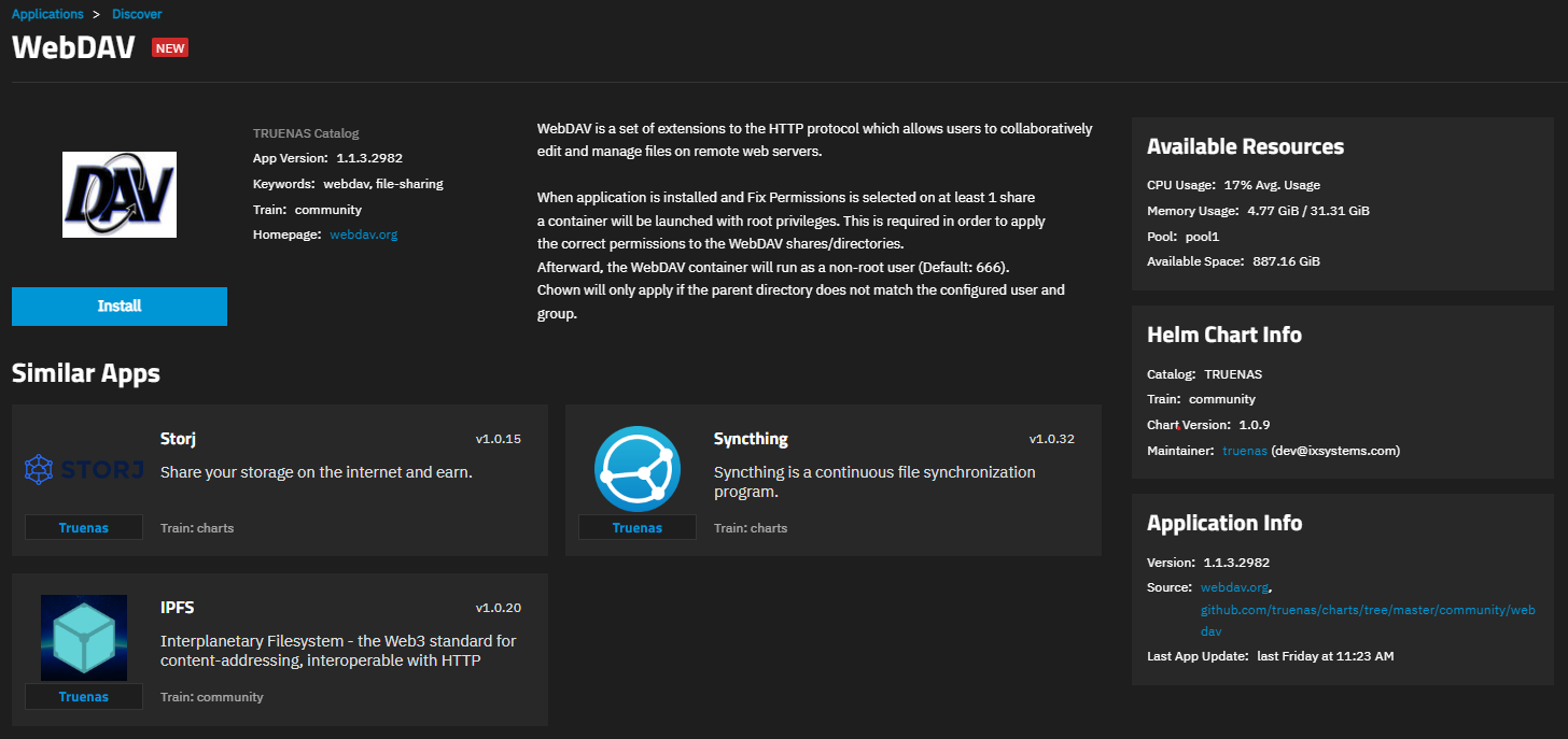 WebDAV Application Information Screen