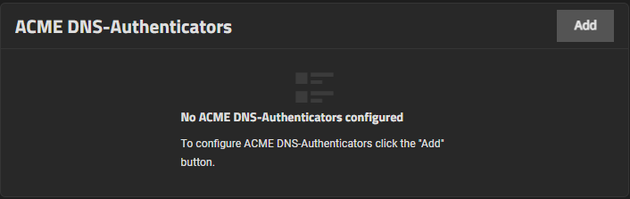 ACME DNS-Authenticators Widget with No Authenticators