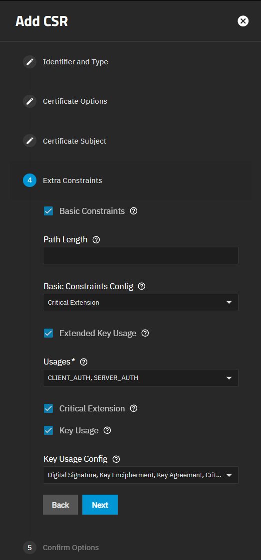 Add CSR Extra Constraints Screen Add CSR Extra Constraints Screen