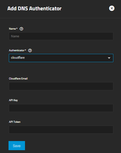 Add DNS Authenticator - Cloudflare