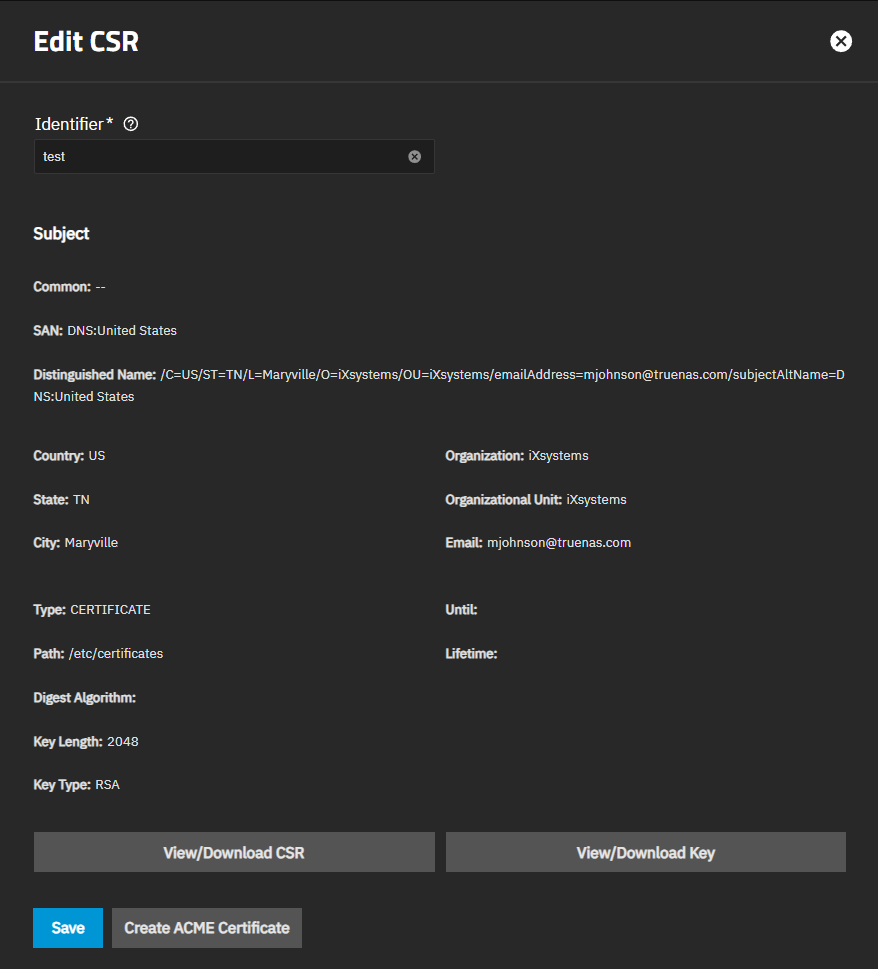 Edit CSR Screen Edit CSR Screen
