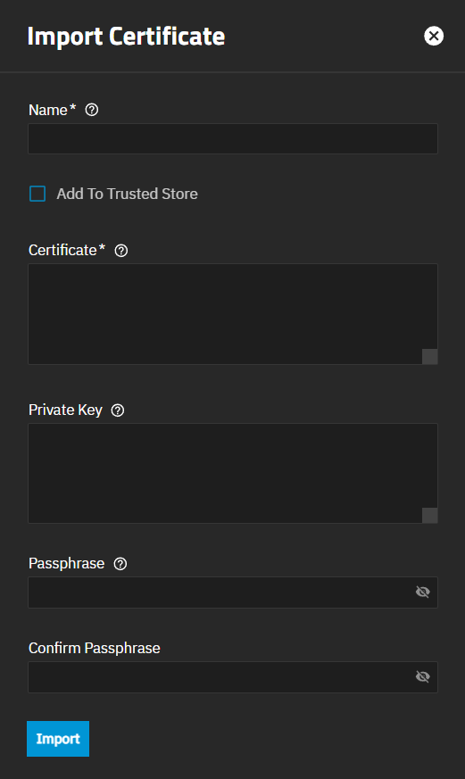 Import Certificate Screen Import Certificate Screen