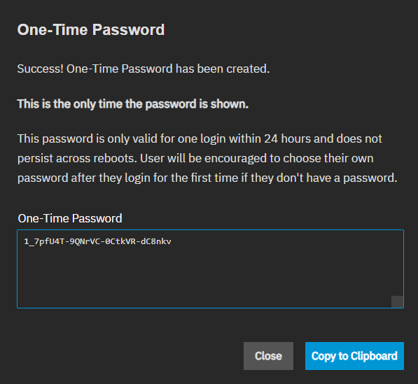 One-time password generation window One-time password generation window