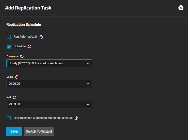 Advanced Add Replication Task Schedule