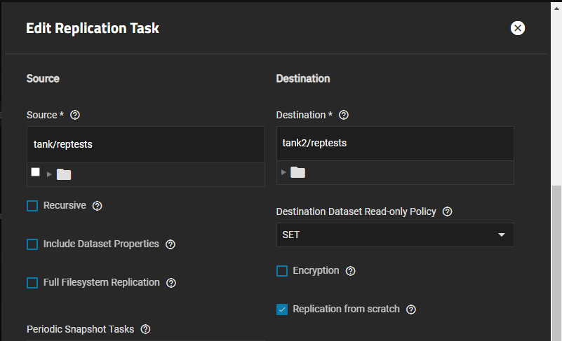 Edit Replication Task Include Dataset Properties