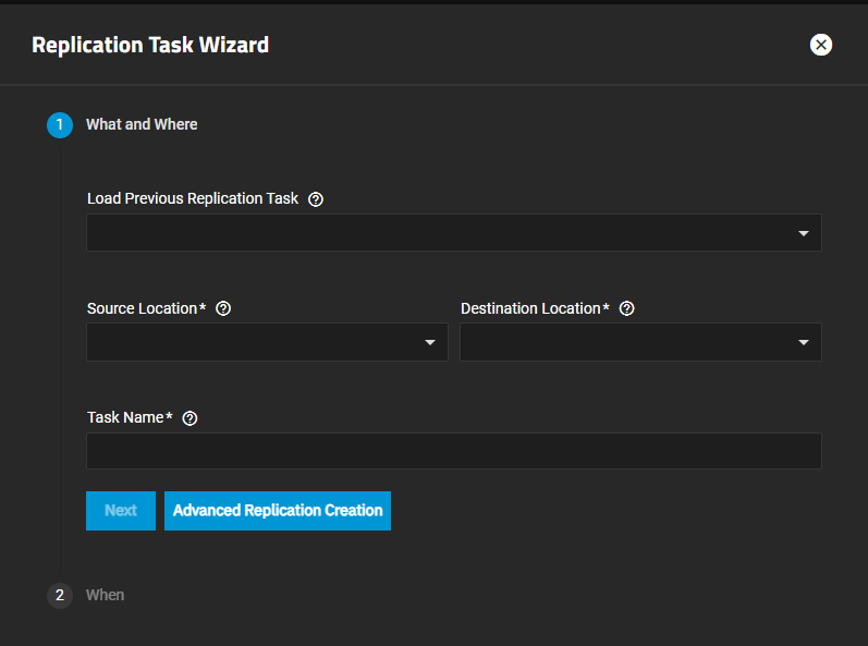 Add Replication Task Wizard What and When