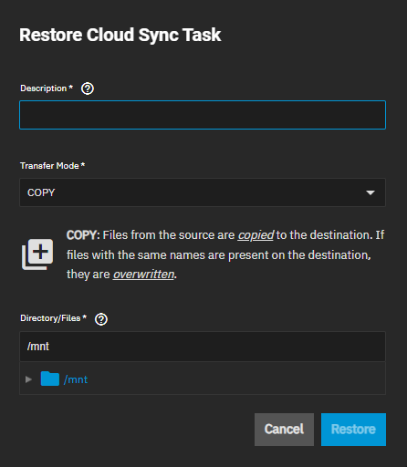 Cloud Sync Restore