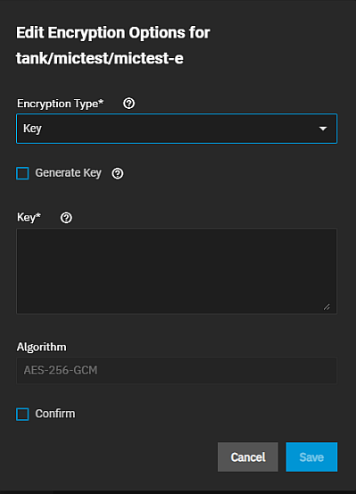 Encryption Options Key Type Window