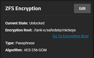 ZFS Encryption Widget with Go To Encryption Root