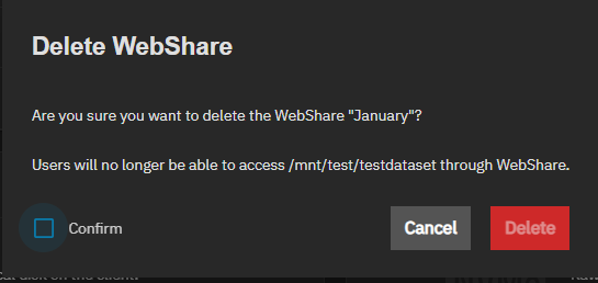 Delete WebShare Dialog Delete WebShare Dialog
