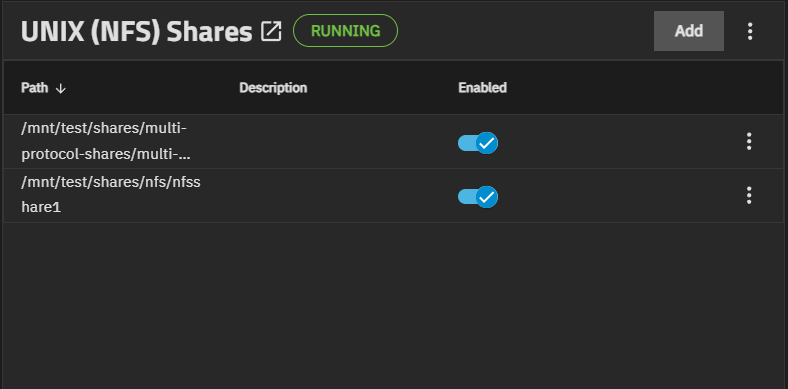 Unix (NFS) Share Widget with Shares Unix (NFS) Share Widget with Shares
