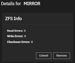 Devices Details for Mirror ZFS Info Widget