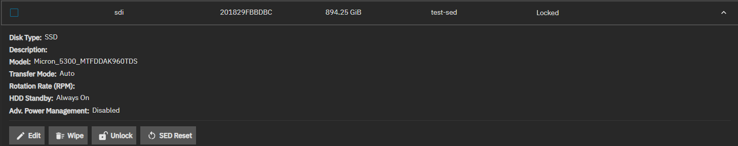 Disk Details SED Disk Details SED