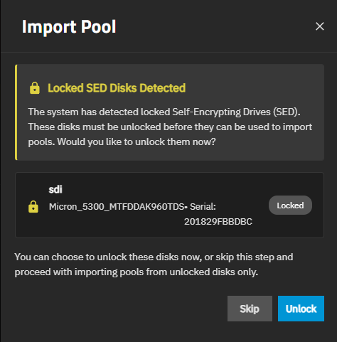 Import Pool with SED Disks Import Pool with SED Disks