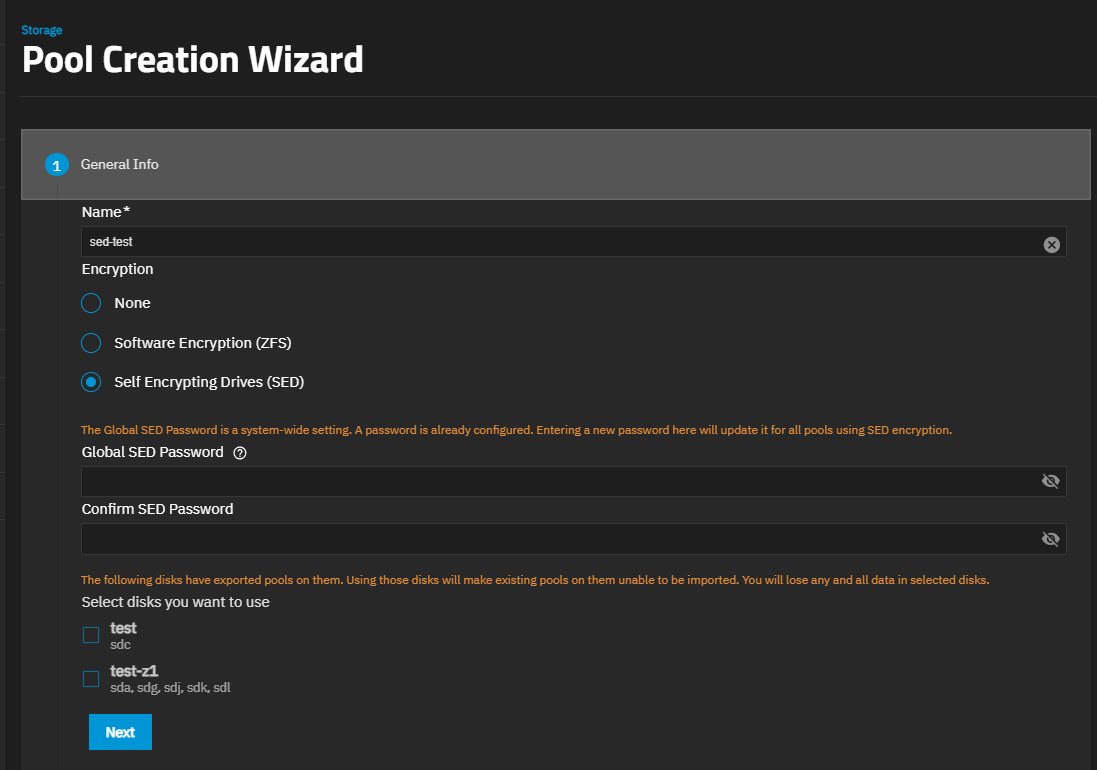 Pool Creation Wizard General Info - SED Pool Creation Wizard General Info - SED