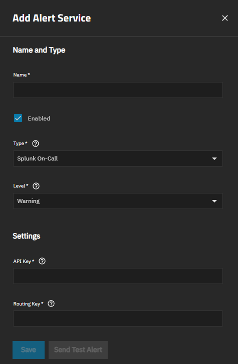 Add Splunk On-Call Alert Service AddAlertServiceSplunkOnCallScreen