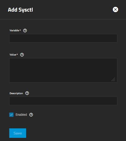 Sysctl Config Screen