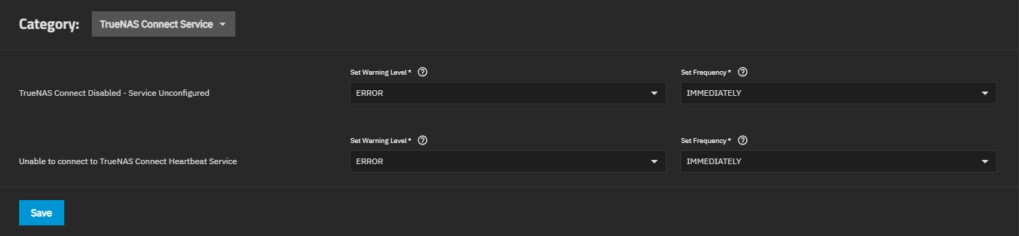 TrueNAS Connect Service Alert Settings AlertSettingsTNConnect