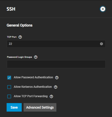 SSH Basic Settings General Options