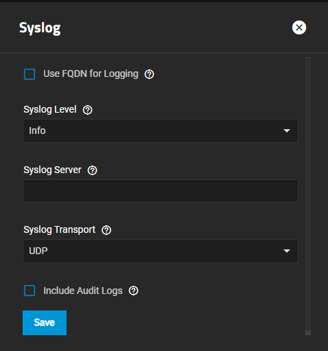 Syslog Settings Screen