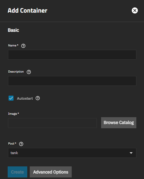 Add Container Basic Settings Add Container Basic Settings