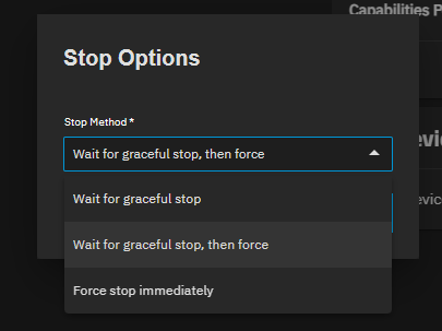 Container Stop Options Container Stop Options