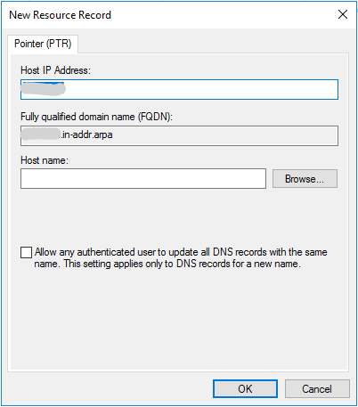 Add Windows Server DNS Manager Reverse Lookup Zones Pointers