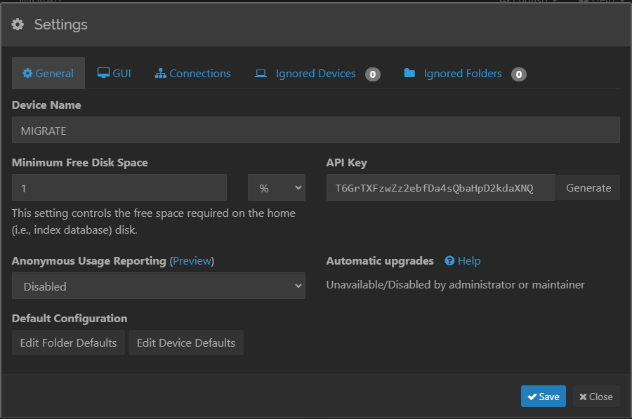 Settings - MIGRATE Settings - MIGRATE