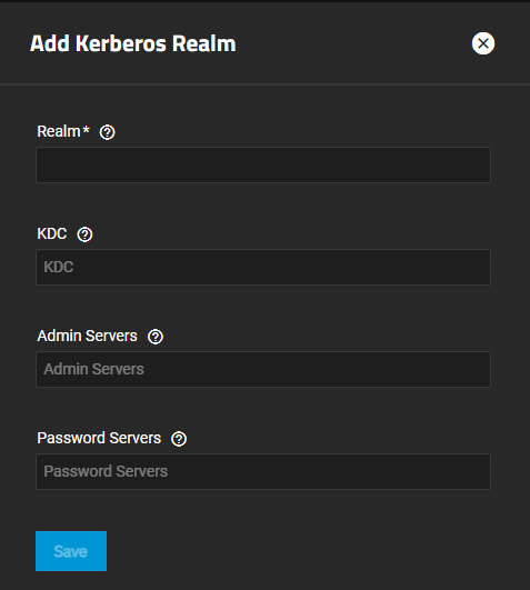 Add Kerberos Realms Screen AddKerberosRealmScreen