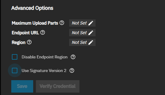 Amazon S3 Advanced Authentication Settings Amazon S3 Advanced Authentication Settings