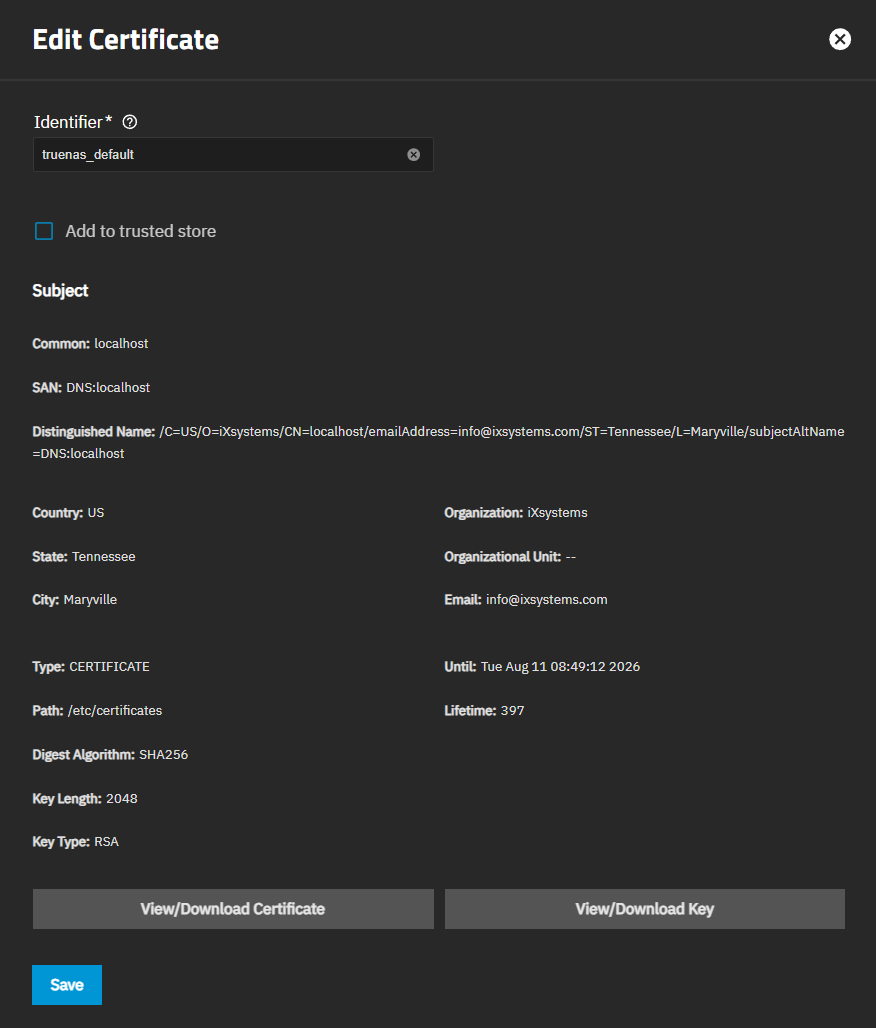 Edit Certificate Screen Edit Certificate Screen