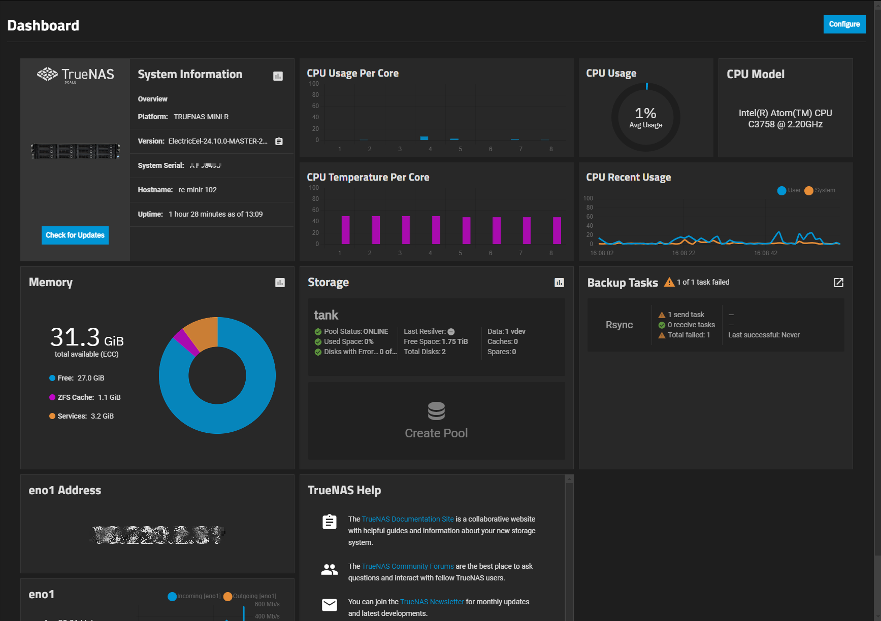 TrueNAS Dashboard TrueNAS Dashboard