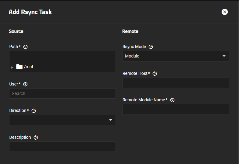 Rsync Task Source and Remote Module Settings Rsync Task Source and Remote Module Settings