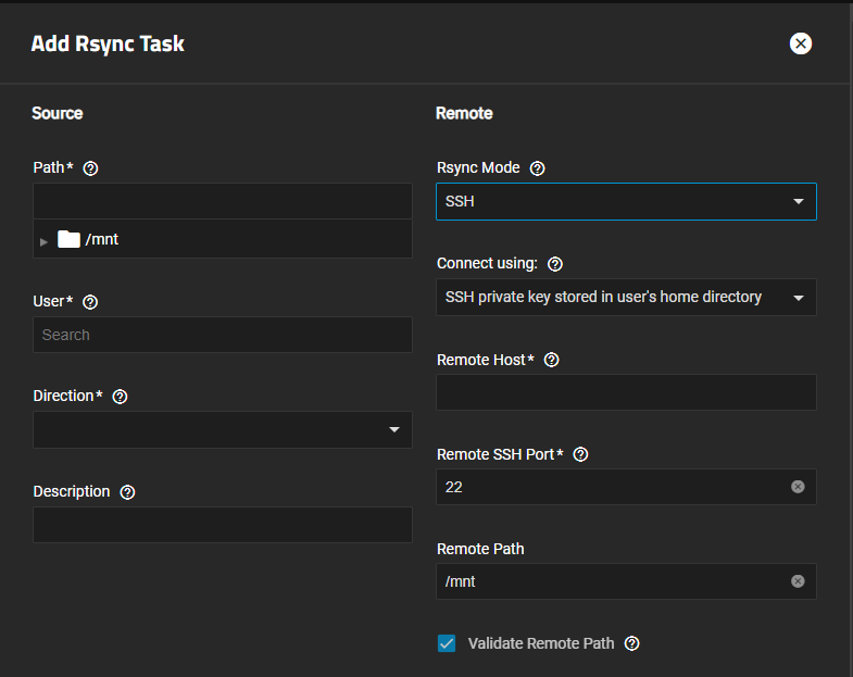 Rsync Task Source and Remote SSH Settings Rsync Task Source and Remote SSH Settings