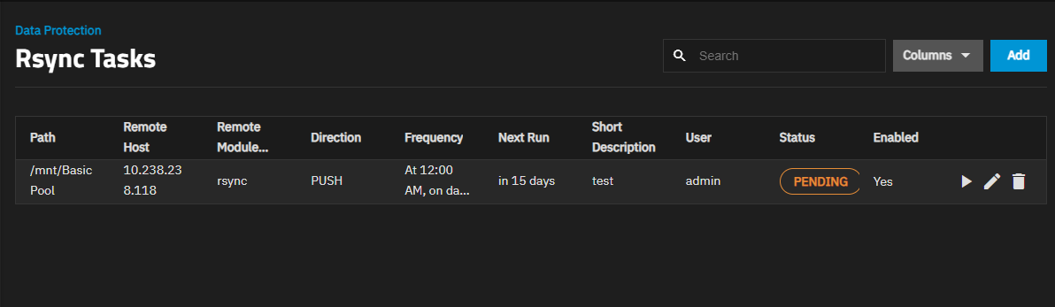 Rsync Task Screen Rsync Task Screen