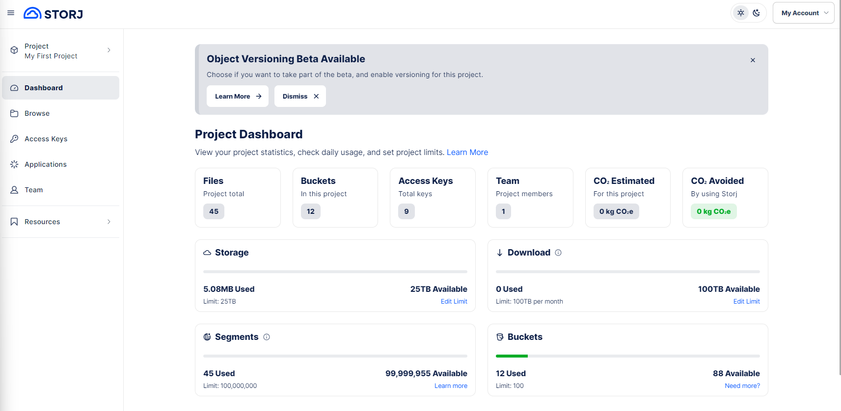 Storj Main Dashboard Storj Main Dashboard