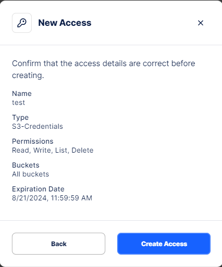 Storj Create Access Confirm Details Storj Create Access Confirm Details