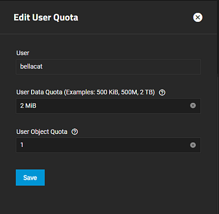 Edit User Quotas Screen Edit User Quotas Screen