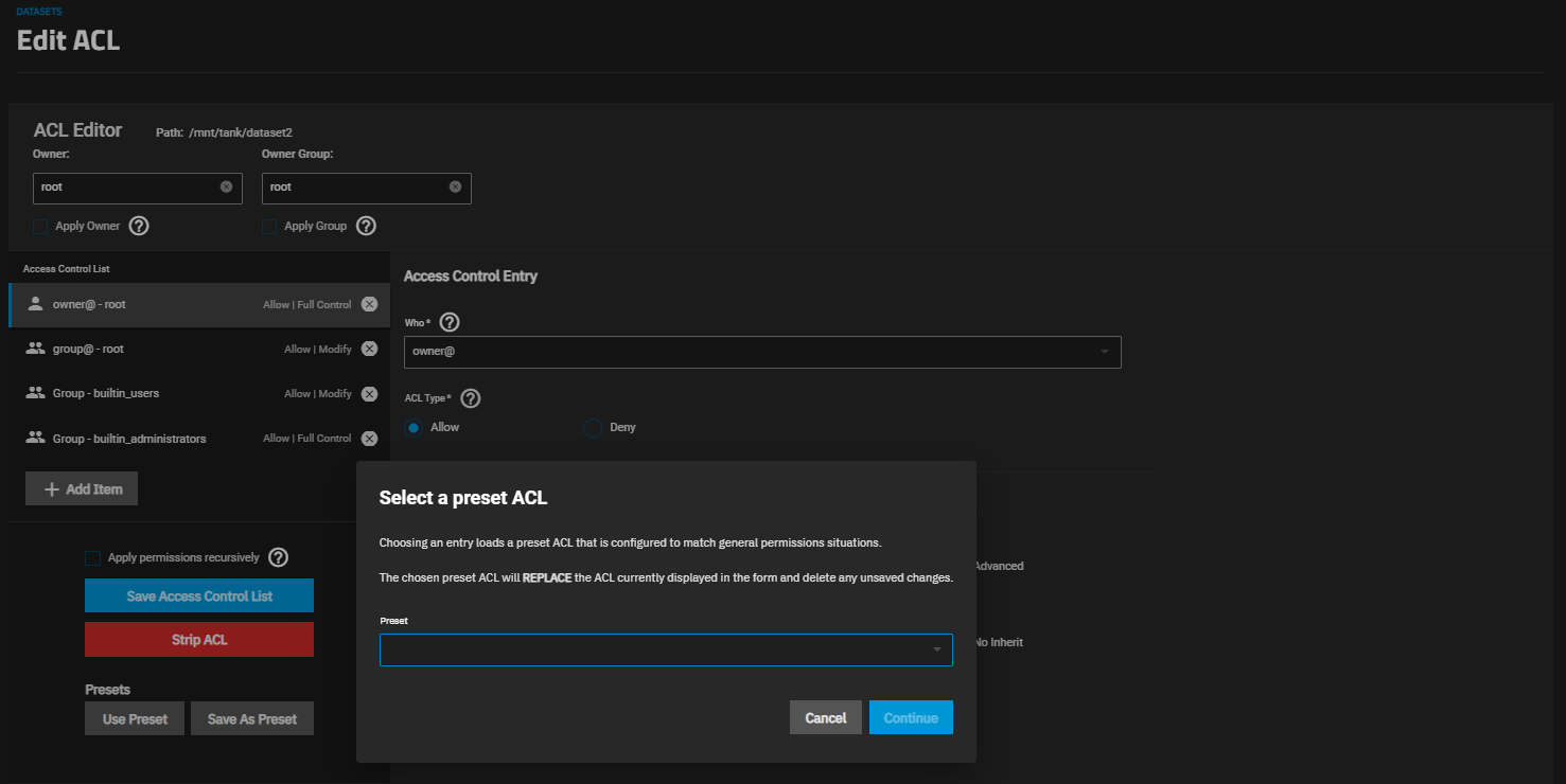 NFS4 Select a Preset ACL NFS4 Select a Preset ACL
