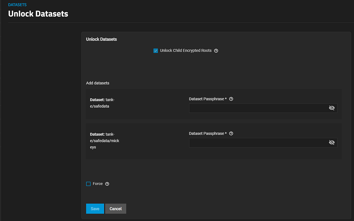 Unlock Non-Root Parent and Child Datasets Screen Unlock Non-Root Parent and Child Datasets Screen