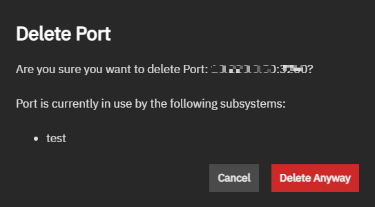 Delete Port Dialog Delete Port Dialog