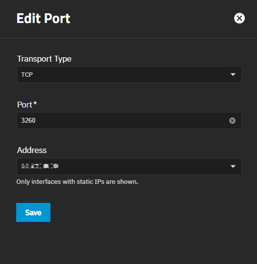 Edit Port Screen Edit Port Screen