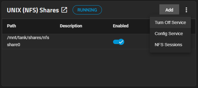 Unix (NFS) Shares Widget Options Unix (NFS) Shares Widget Options