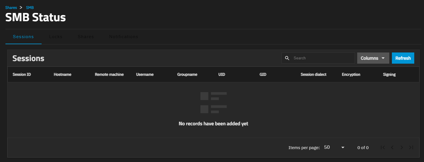 SMB Status Sessions Tab SMB Status Sessions Tab