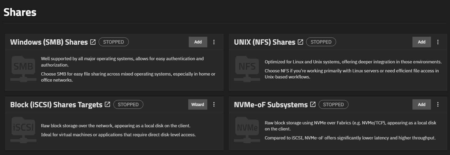 TrueNAS Sharing Screen TrueNAS Sharing Screen