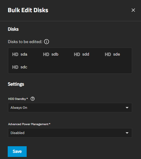 Bulk Edit Disks Screen Bulk Edit Disks Screen