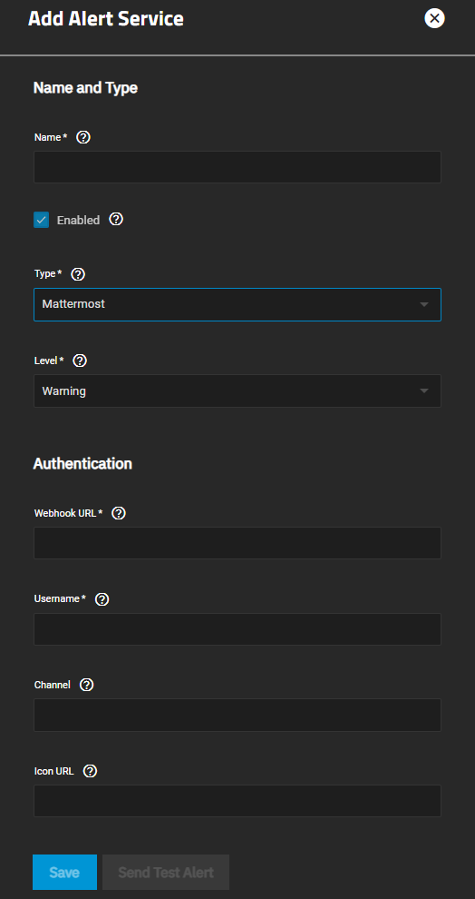 Add Mattermost Alert Service AddAlertServiceMattermostScreen